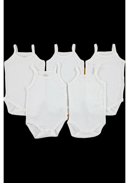 Ip Askılı Yakası Fistolu (Dantelli) Çıtçıtlı Badi Beyaz Renk 5'li Paket 3-48 Ay Arası