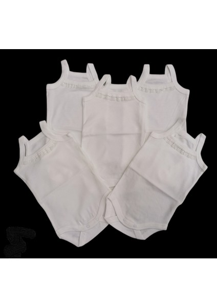 Ip Askılı Yakası Fistolu (Dantelli) Çıtçıtlı Badi Ekru Renk 5'li Paket 3-48 Ay Arası