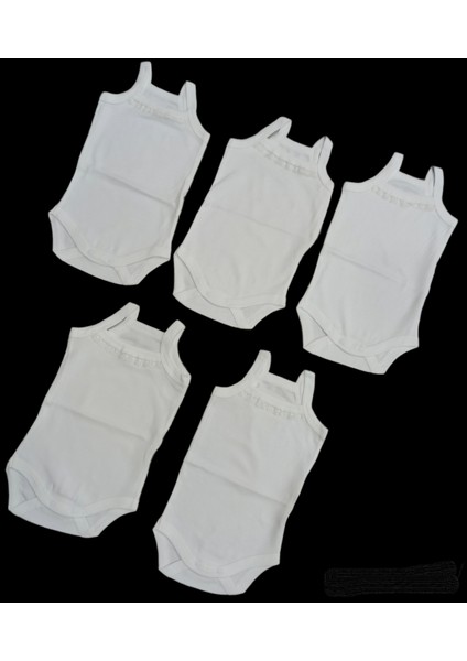 Ip Askılı Yakası Fistolu (Dantelli) Çıtçıtlı Badi Ekru Renk 5'li Paket 3-48 Ay Arası