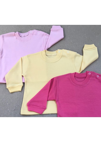 Uzun Kollu Bebek Üst Badi (3 Lü Paket) (Pembe,sarı,koyupembe) 0-24 Ay Arası