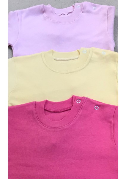 Uzun Kollu Bebek Üst Badi (3 Lü Paket) (Pembe,sarı,koyupembe) 0-24 Ay Arası