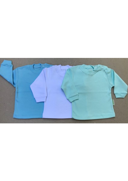 Uzun Kollu Bebek Üst Badi (3 Lü Paket) (Mavi,beyaz,yeşil) 0-24 Ay Arası