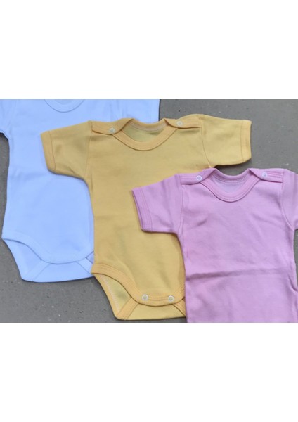 Çıtçıtlı Badi Kısa Kol (3 Lü Paket) Beyaz,sarı,pembe