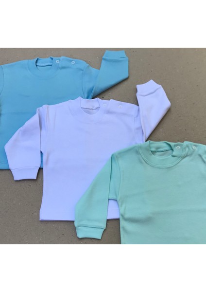 Uzun Kollu Bebek Üst Badi (3 Lü Paket) (Mavi,beyaz,yeşil) 0-24 Ay Arası modelleri
