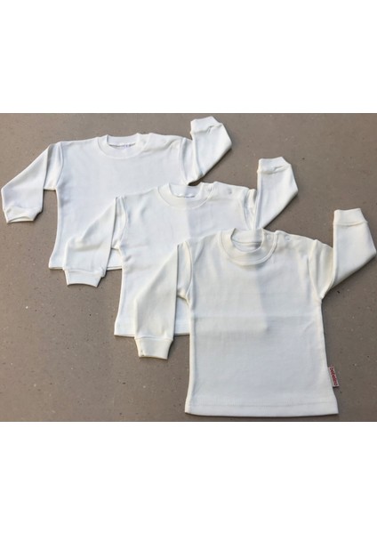 Uzun Kollu Bebek Üst Badi (3 Lü Paket) Krem Renk 0-24 Ay Arası
