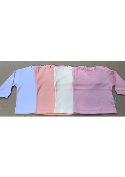 Uzun Kollu Bebek Üst Badi (4 Lü Paket) (Beyaz,pembe,krem,somon) 0-24 Ay Arası