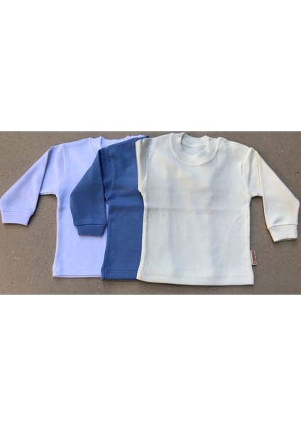 Uzun Kollu Bebek Üst Badi (3 Lü Paket) (Beyaz,koyumavi,krem) 0-24 Ay Arası