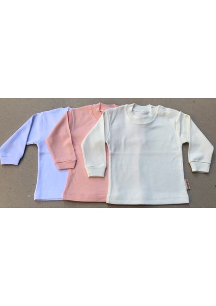 Uzun Kollu Bebek Üst Badi (3 Lü Paket) (Beyaz,somon,krem) 0-24 Ay Arası