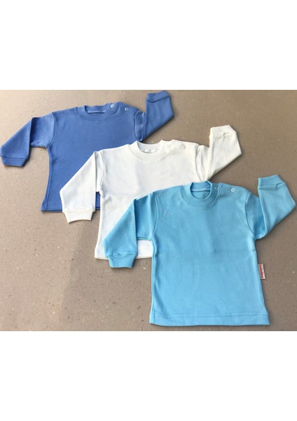 Uzun Kollu Bebek Üst Badi (3 Lü Paket) (Koyu Mavi,krem,mavi)