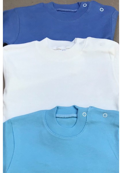 Uzun Kollu Bebek Üst Badi (3 Lü Paket) (Koyu Mavi,krem,mavi)