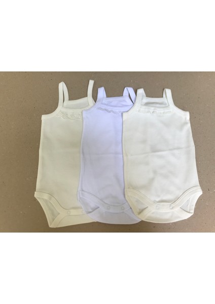 Ip Askılı Yakası Fistolu (Dantelli) Çıtçıtlı Badi 3'lü Paket 3-48 Ay Arası