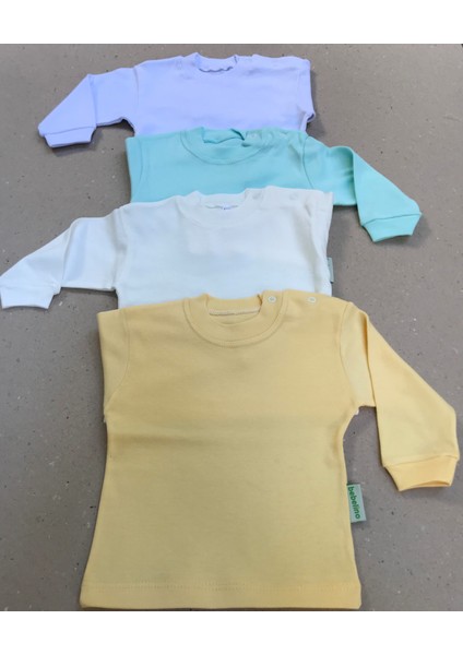 Uzun Kollu Bebek Üst Badi (4 Lü Paket) (Beyaz,su Yeşili ,krem,sarı) 0-24 Ay Arası