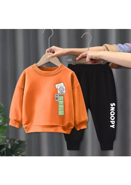 Amor Man Bisiklet Yaka Snoopy Baskılı %100 Pamuk Tam Kışlık Özel Tasarım Erkek Çocuk Eşofman Takımı