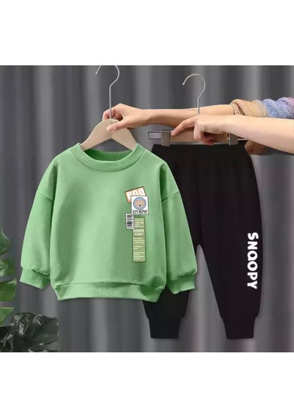 Amor Man Özel Tasarım Bisiklet Yaka Snoopy Baskılı 3iplik Şardonlu %100 Pamuk Erkek Çocuk Eşofman Takımı