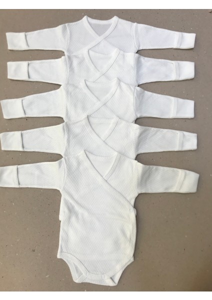 Uzun Kollu Kendinden Eldivenli Çıtçıtlı Krem Renk Kruvaze Badi (5 Li Paket)