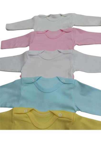 Uzun Kollu Çıtçıtlı Bebek Badisi Düz Renk Zıbın (5'li Paket) 0-48 Ay Arası modelleri