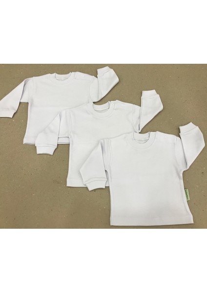 Üst Badi Uzun Kol (3 Lu Paket) Beyaz Renk 0-24 Ay Arası