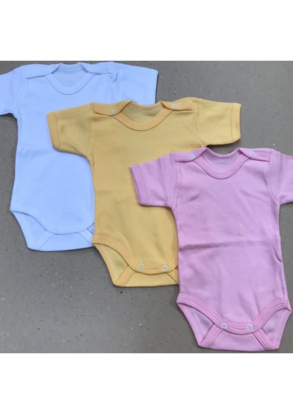 Çıtçıtlı Badi Kısa Kol (3 Lü Paket) Beyaz,sarı,pembe