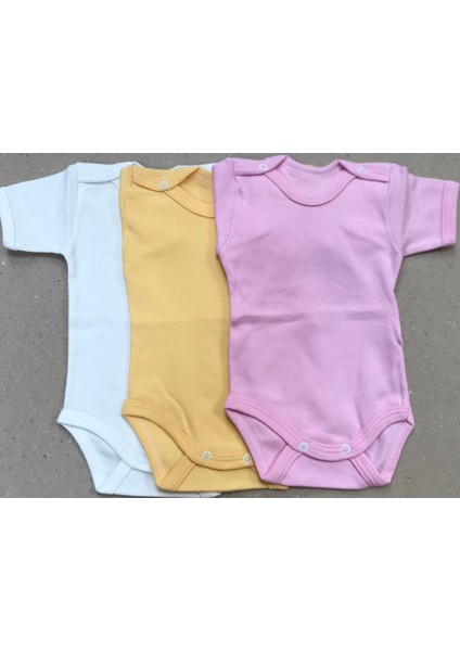 Çıtçıtlı Badi Kısa Kol (3 Lü Paket) Krem,sarı,pembe