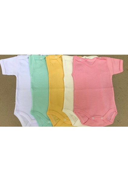 Kadın Çıtçıtlı Kısa Kol Badi 5 Li Paket Renkli Pamuklu Tasarım