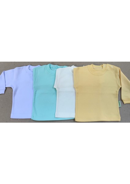 Uzun Kollu Bebek Üst Badi (4 Lü Paket) (Beyaz,su Yeşili ,krem,sarı) 0-24 Ay Arası