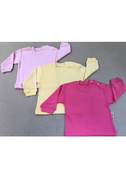 Uzun Kollu Bebek Üst Badi (3 Lü Paket) (Pembe,sarı,koyupembe) 0-24 Ay Arası