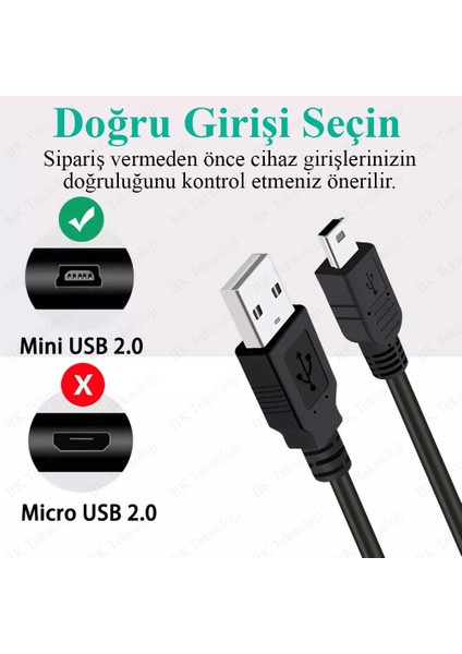 USB 2.0 Erkek - Mini USB 2.0 Erkek Veri-Şarj Kablosu 1.5 Metre