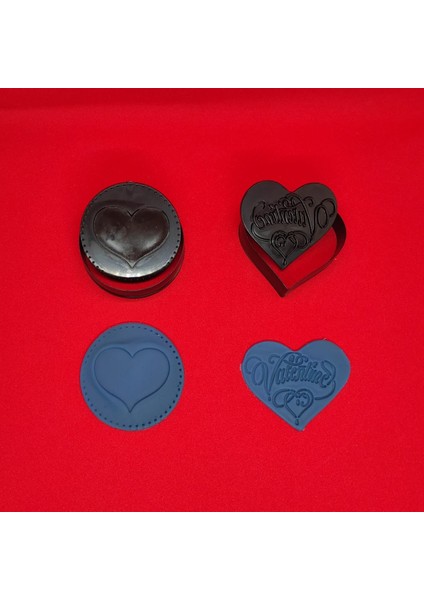 Agn Storeyuvarlak Kalp Motifli - Valentines Kurabiye Damga & Kesici Set 70-63