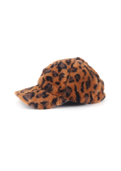 Leopar Suni Kürk Peluş Cap Şapka