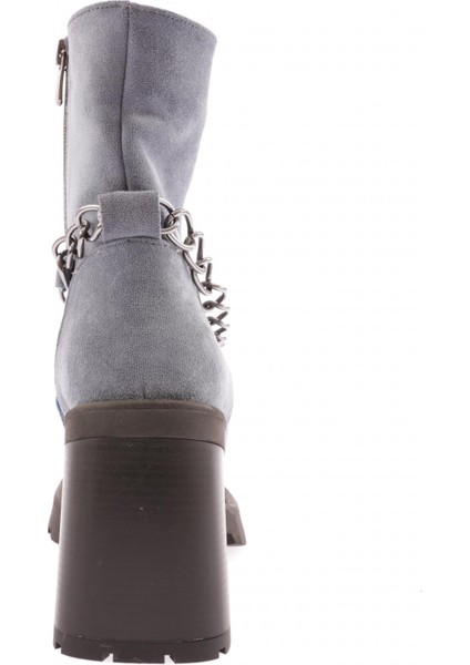 1543 Yuvarklak Burun Zincir Detayli Kadin Topuklu Bot fırsatları