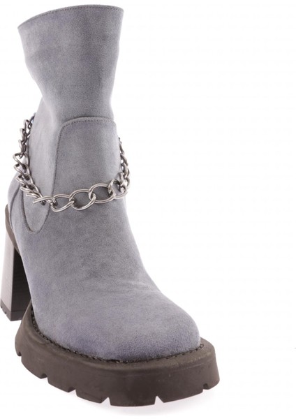 1543 Yuvarklak Burun Zincir Detayli Kadin Topuklu Bot fiyatları