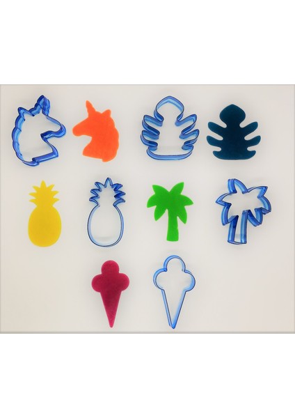 Agn Store5'li Polikarbon Kopat Kurabiye Kalıbı Set - Unicorn,tropikal Yaprak,ananas,palmiye Ağacı,dondurma