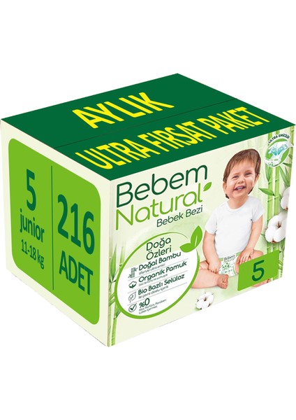Bebek Bezi Natural Beden:5 (11-18 kg) Junior 216'lı