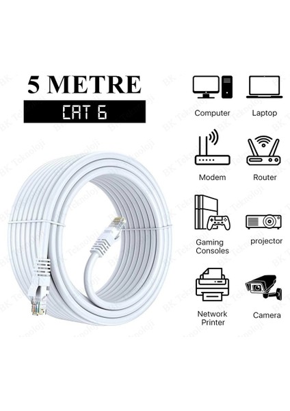 Yüksek Kalite 5 Metre Cat6 Ethernet Lan Ağ Network Patch Kablo