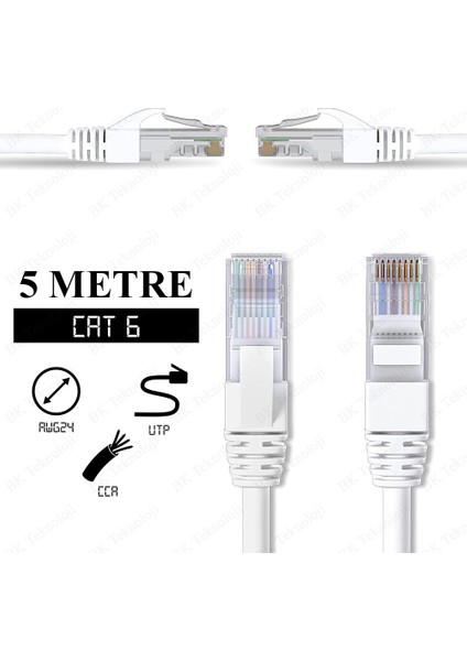 Yüksek Kalite 5 Metre Cat6 Ethernet Lan Ağ Network Patch Kablo