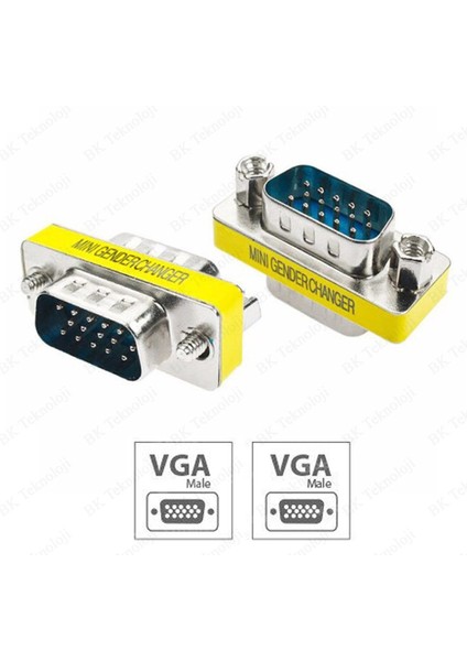 VGA Erkek-Erkek Mini Cinsiyet Değiştirici Adaptörü 15 Pin VGA M/m Dönüştürücü