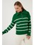 Çizgili Fermuarlı Boğazlı Yaka Örgülü Triko Kazak Bayan Kazak 63622458 1