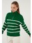 Çizgili Fermuarlı Boğazlı Yaka Örgülü Triko Kazak Bayan Kazak 63622458 4