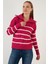 Çizgili Fermuarlı Boğazlı Yaka Örgülü Triko Kazak Bayan Kazak 63622458 1