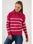 Çizgili Fermuarlı Boğazlı Yaka Örgülü Triko Kazak Bayan Kazak 63622458 4