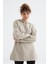 Koyu Bej Reglan Kol Basic Kapüşonlu Oversize Sweatshirt Tunik - 97242 1