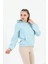 Kapüşonlu Kanguru Cepli Basic Baby Blue Kadın Sweatshirt 4