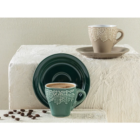 English Home Rila Stoneware 2'li Kahve Fincan Takımı 100 ml Bej - Yeşil