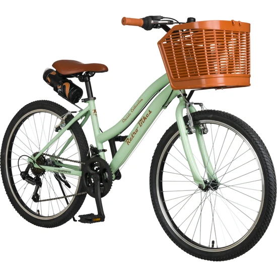 Trendbisiklet Retro Classic 24 Jant 18 Vites Shımano, Kadın Bisikleti Mint Yeşili-Kahve