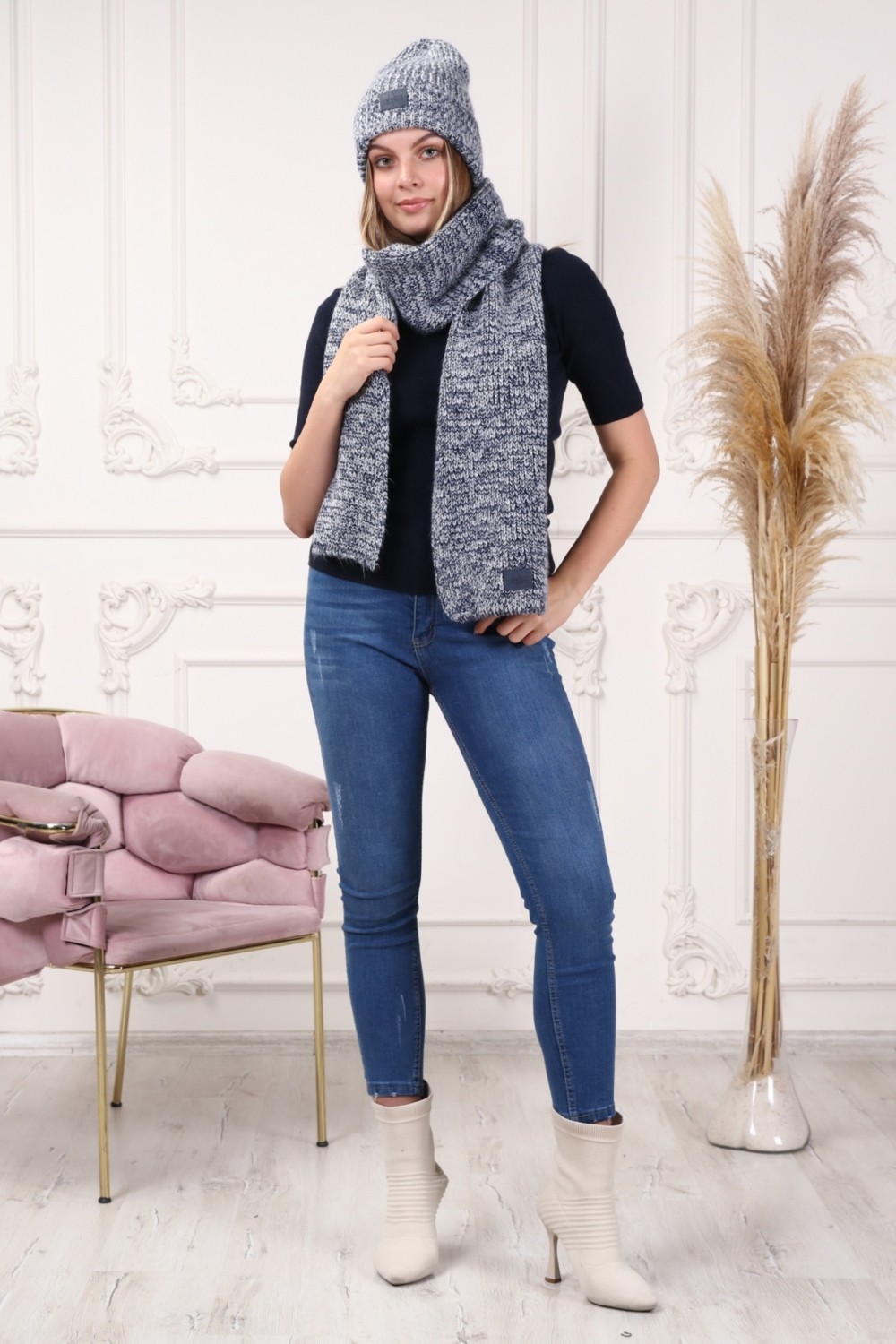 Marilavande Atkı & Bere Takımı Lacivert Taş Sim görsel 2