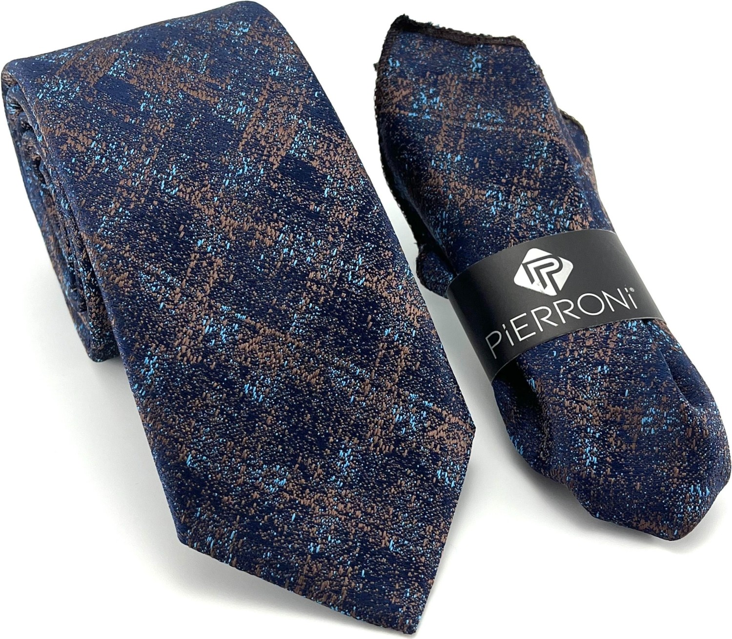 Pierroni Kahve Turkuaz Desenli Microfiber Kravat Renkli Şıklık İçin Özel Tasarım