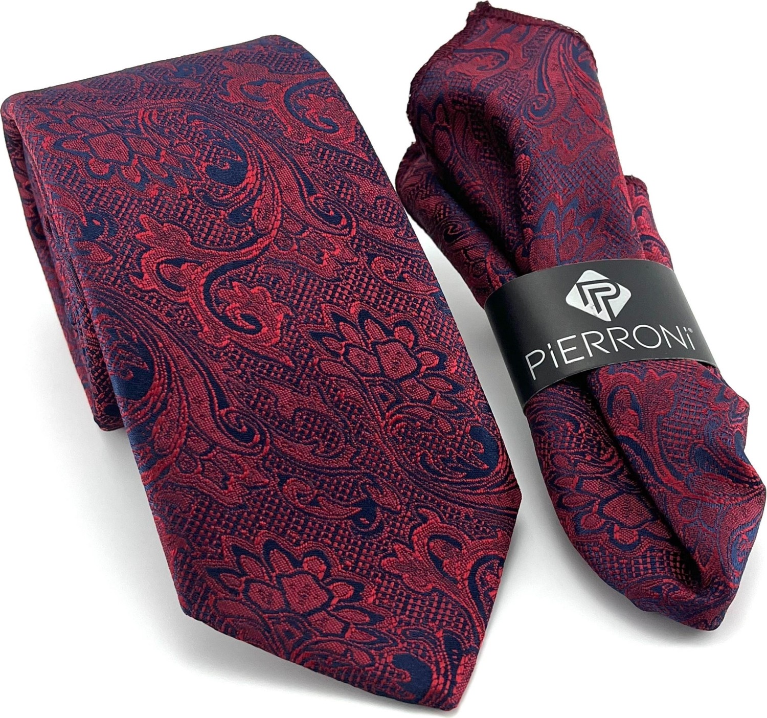 Pierroni Renkli Açık Bordo Lacivert Desenli Kravat Microfiber Kumaş ile Özel Günler İçin Uygun