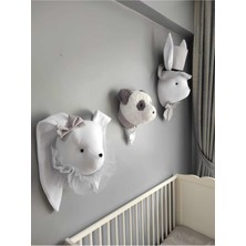 Rose Baby Decor Şapkalı Tavşan -Kız Tavşan -Panda Büstü Duvar Dekoru Üçlü