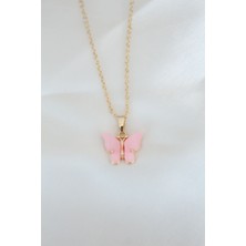 Mustran Gold Kaplama Pembe Sedefli Kelebek Kolye