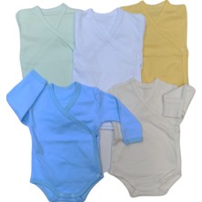 Kruvaze Uzun Kollu Kendinden Eldivenli Çıtçıtlı Bebek Badisi Düz Renk Zıbın (5'li Paket)